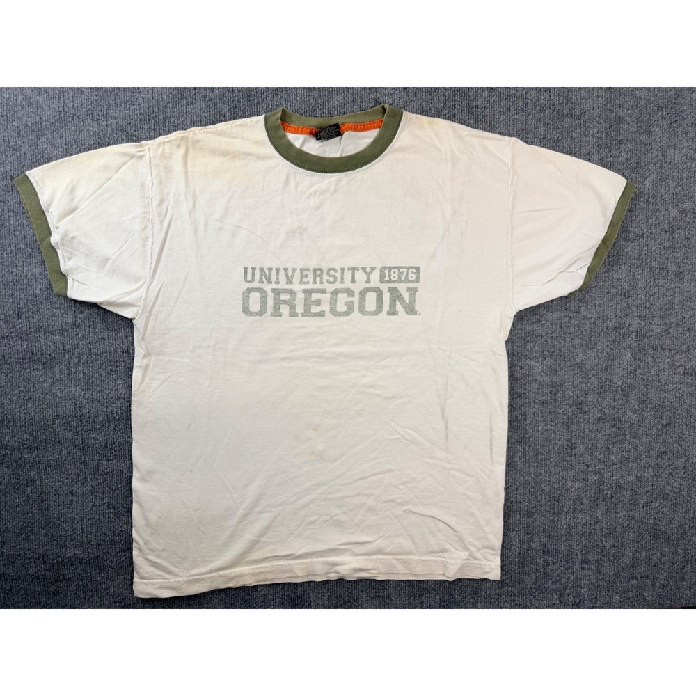 Vintage Gear For Sports University of Oregon Ringer T-Shirt Mens L White Stained